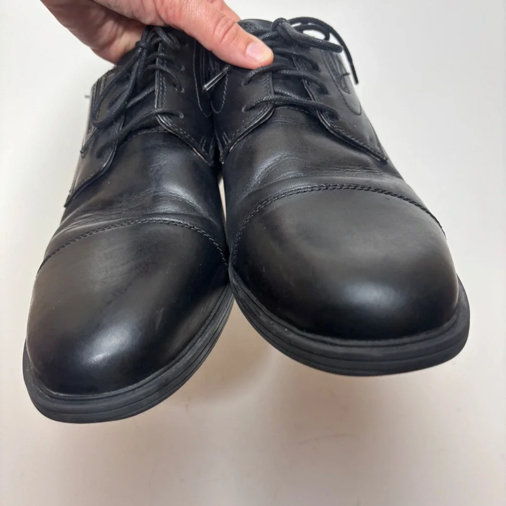 Clarks Collection Mens Black Leather Cap Toe Oxford Shoes 261529127100 Size 11 M